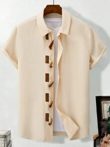 Claim Dot Men's Solid Color Button-Up Short Sleeve Casual Shirt - White - View 3