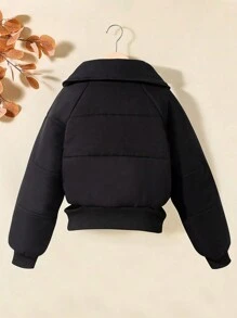 Solid Color Front Zipper Hollow Casual Long Sleeve Jacket - Black - View 2