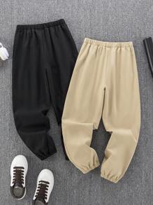 2 件/套 Tween 男童休闲纯色保暖内衬保暖慢跑裤，2 件装（每种颜色 1 件）