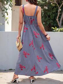 SHEIN Clasi Vestido largo casual y maduro con estampado de cuadros, animales y flores para mujer