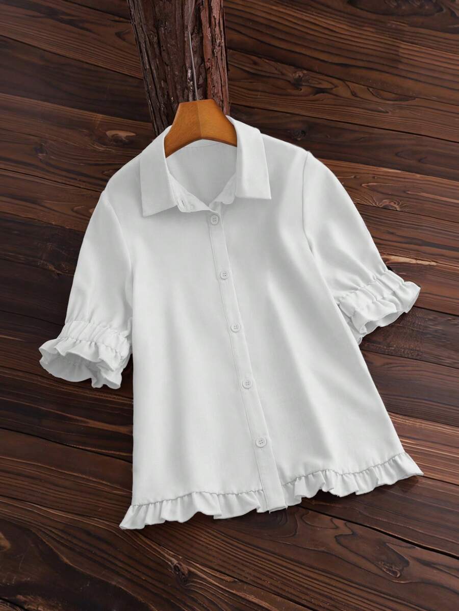 Chiquease Camisa casual de mujer de un solo pecho, de unicolor y de manga corta para uso diario en verano - Blanco - Ver 1