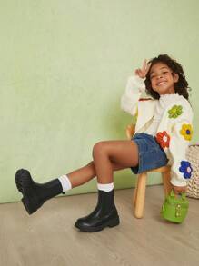 Mini mi Kids' Classic Black Lug Sole Chelsea Boots- Easy To Wear,Stylish And Comfortable, Durable Anti-Slip Sole, - Black - View 5