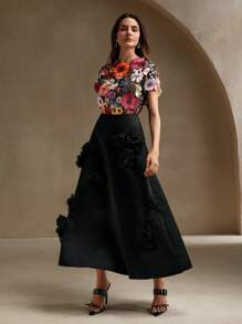 Anewsta Romantic Embroidered Floral Applique Decorated Blouse - Black - View 7