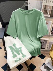 SHEIN Teen Boys Casual Loose Comfortable Versatile Printed Pattern Short Sleeve Top And Shorts Set - Mint Green - View 2