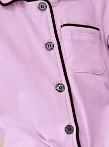 Bé gái sơ sinh Tương phản ràng buộc Nút phía trước Áo liền quần giản dị - Màu Lilac Tím - Xem 5