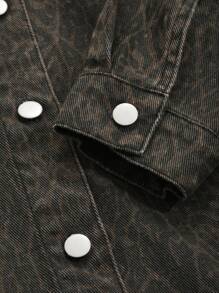 DAZY 女式纽扣长袖牛仔夹克，休闲装，秋季服装 - 咖啡棕 - 查看 9