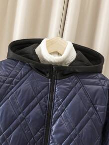 SHEIN Áo khoác độn có mũ trùm đầu có mũ trùm đầu có màu tương phản màu sắc tương phản của Tween Boy - Nhiều màu - Xem 3