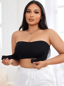 SHEIN Plus Size Adjustable, Non-Slip, Seamless, Comfortable, Minimalist Wireless Bra - Black - View 1