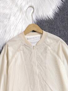 SHEIN Teen Boy's Solid Color Zip-Up Casual Jacket, Autumn - Apricot - View 3
