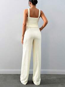 Textured Fabric Cami Top & High Waist Wide Leg Side Pocket Pant Summer Two Piece Outfit