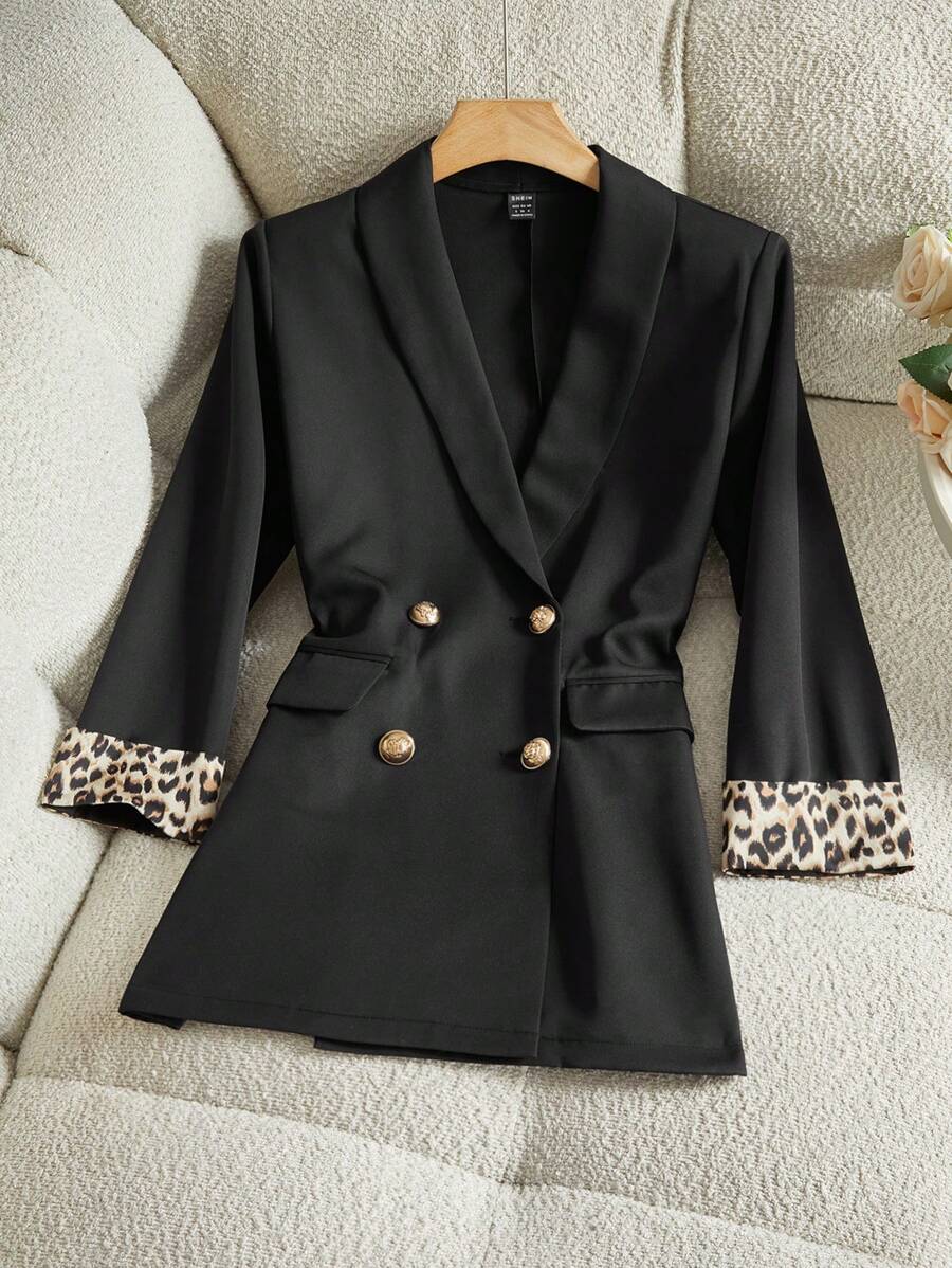 Modelyn Women Leopard Print Double-Breasted Elegant Blazer Jacket - Multicolor - View 1