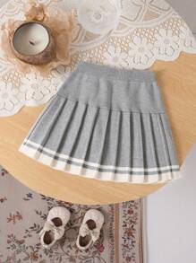 Maglia a maglia grigia per bambine, Gonnellina elegante e casual versatile per casa, uso quotidiano e viaggio, autunno inverno