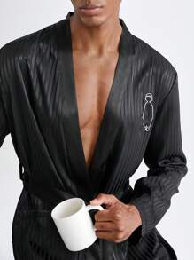 Men's Casual Belted Loungewear Robe - Black - View 8
