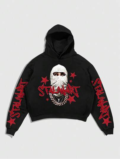 Street Life Sudadera con capucha de manga larga informal para hombres con estampado de letras y números