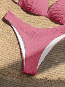 SHEIN Swim Ladies Vacation Faux Pearl Chain Link Strap Halter Simple And Stylish Bikini Set, Summer Beach Vacation - Baby Pink - View 4