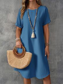 EMERY ROSE 女士纯色圆领短袖休闲连衣裙