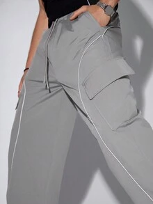 Manfinity RebelGame 男士簡約純色束口寬鬆褲 - 灰色 - 查看 4