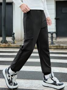 青少年男孩休闲工装慢跑裤 - 黑色 - 查看 5