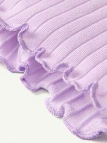 Cozy Pixies Newborn Baby Girl Lettuce Trim Ribbed Knit PJ Set - Lilac Purple - View 3