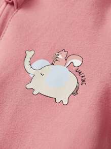 Cozy Pixies Baby Girl 2pcs Cartoon Graphic Zip Up Footed Jumpsuit - Apricot - View 7