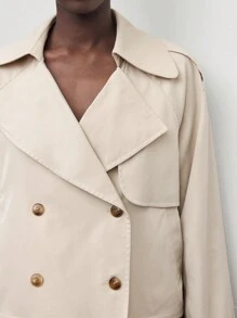 BizChic Khaki Oversized Collar Double-Breasted Loose Short Trench Coat, Autumn - Khaki - View 6