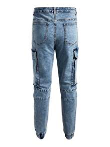 Manfinity LEGND Men's Plus Size Light Blue Washed Denim Cargo Jeans With Elasticity - Light Wash - View 2