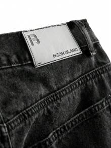 NEON BLANC Men's Distressed Straight Leg Denim Jeans, Woven And Washed - Black - View 13