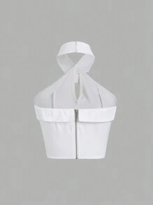Sweetra Camiseta sin mangas minimalista de color liso con cruce de tirantes para mujer - Blanco - Ver 2