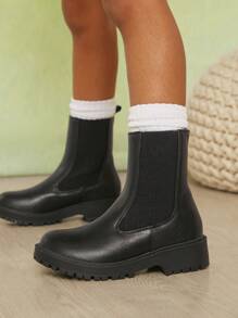 Mini mi Kids' Classic Black Lug Sole Chelsea Boots- Easy To Wear,Stylish And Comfortable, Durable Anti-Slip Sole, - Black - View 3