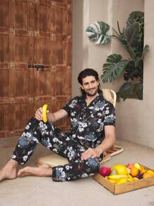 Manfinity ChillVibe 2 Stücke Herren Bedruckter Einreihiger Kurzarm Pyjama Set