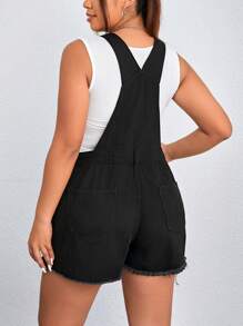 SHEIN CURVE+ Plus Size Black Cotton Loose Bib Denim Overalls Romper - Black - View 2