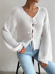 SHEIN LUNE Cardigan casual cu cravată în față pentru femei