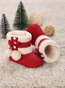 Bottes de neige douces à décoration de pompon mignonnes pour bébés, 0-1 an, hiver, pour Noël