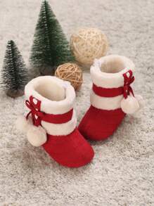 Bottes de neige douces à décoration de pompon mignonnes pour bébés, 0-1 an, hiver, pour Noël