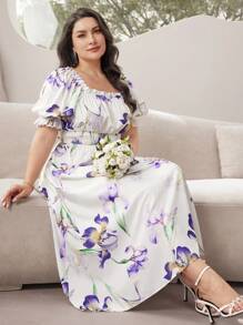 Modelyn Sommerkleid in Großen Größen mit Blume Muster und Rüschenkante, Kurzarm - Verschiedenfarbig - Übersicht 3