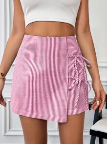 SHEIN Essnce Women Striped Print Casual Drawstring Shorts