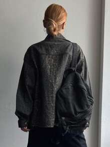 DAZY 女式纽扣长袖牛仔夹克，休闲装，秋季服装 - 咖啡棕 - 查看 5