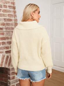 SHEIN LUNE Women's Casual Comfortable High Neck Solid Color Zipper Knit Sweater, Autumn/Winter