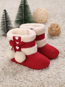 Bottes de neige douces à décoration de pompon mignonnes pour bébés, 0-1 an, hiver, pour Noël