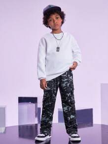 SHEIN Tween Boys Fashionable Camo Print Sweatpants, Autumn/Winter