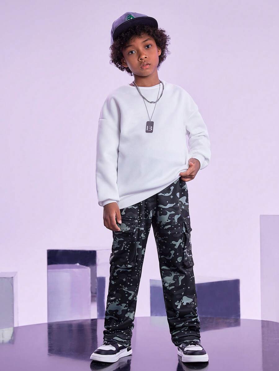 SHEIN Tween Boys Fashionable Camo Print Sweatpants, Autumn/Winter