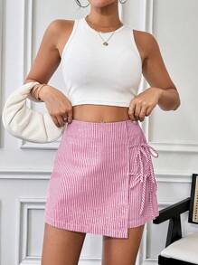 SHEIN Essnce Women Striped Print Casual Drawstring Shorts