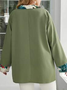 EMERY ROSE 大码拼色印花长袖休闲宽松舒适衬衫裙 - 綠色 - 查看 2