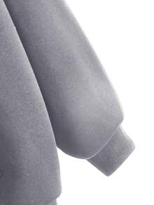 Solid Zip Up Drawstring Thermal Lined Hoodie - Grey - View 3