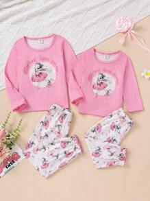 2pcs/Set Baby Girl Cute Floral Print Flame Retardant Pajamas, Fashion Home Outfits (Sold Separately) - Multicolor - View 1