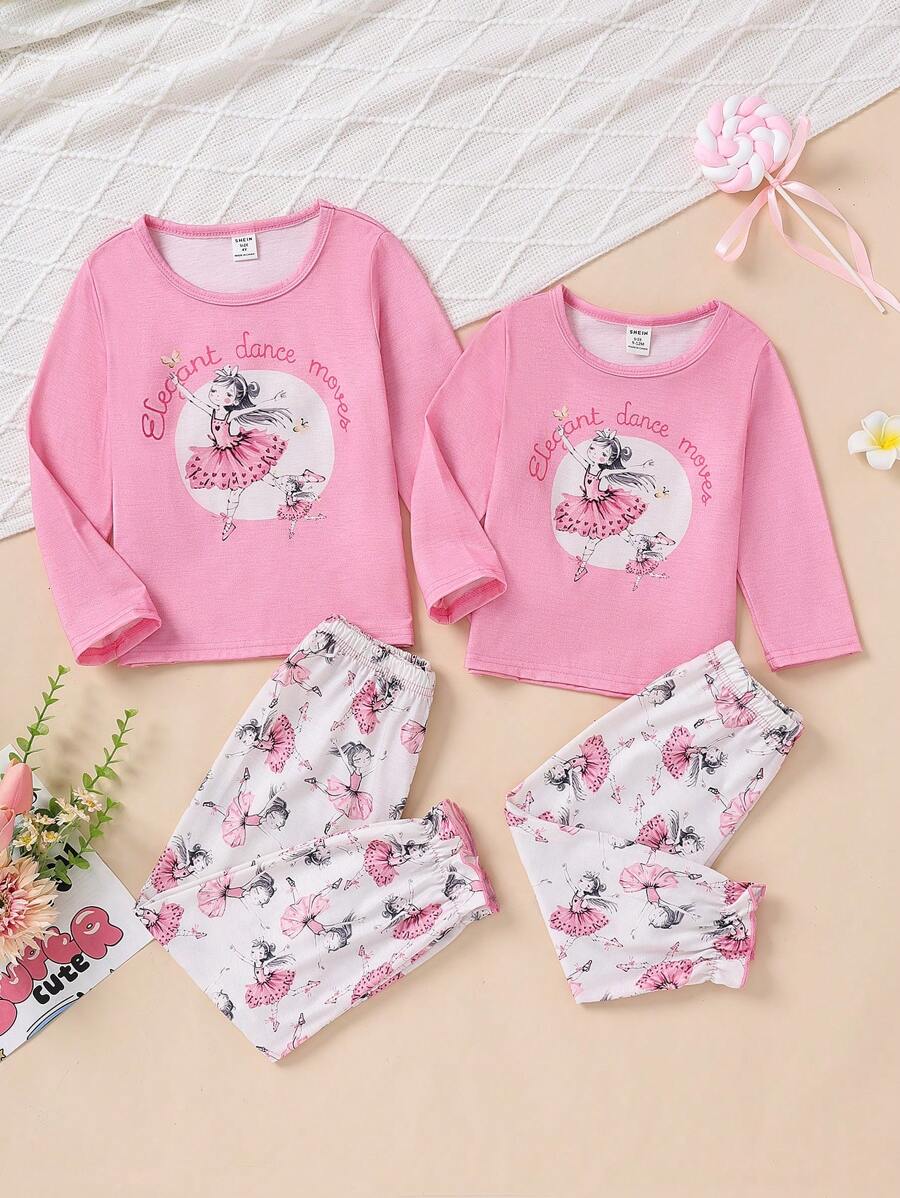 2pcs/Set Baby Girl Cute Floral Print Flame Retardant Pajamas, Fashion Home Outfits (Sold Separately) - Multicolor - View 1