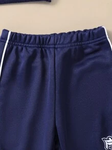 SHEIN 男婴休闲拼色字母印花卫衣套装，秋冬 - 藏蓝色 - 查看 6