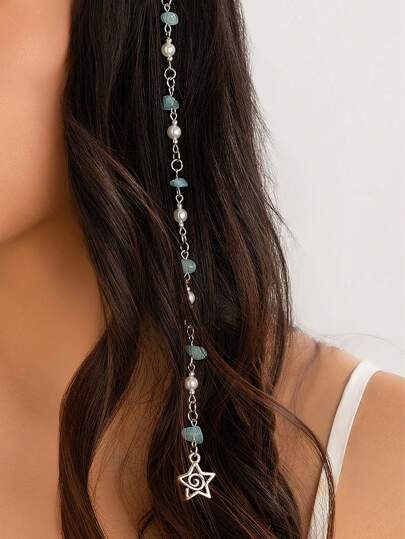 ROMWE Fairycore 1 pieza Accesorio para el cabello joya minimalista de moda con cadena de cuentas y estrella en espiral de