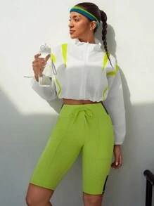 SHEIN Sport Studio Shorts deportivos ajustados de unicolor con bolsillo y cordones delanteros, uso casual de todos los días