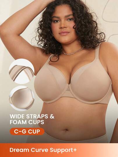 LUVLETTE Sujetador básico con soporte de curva plus, cobertura total suave, tirantes anchos y efecto push-up